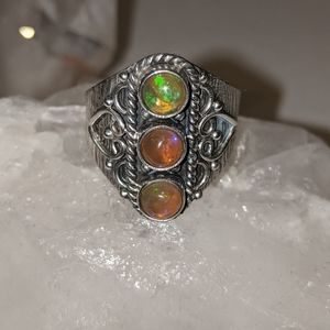 Natural Ethiopian Opal, 925 Silver Ring, Size 8